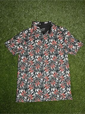 IZOD Golf Men’s Small Black Floral-Print Polo Shirt - Coral Accent
